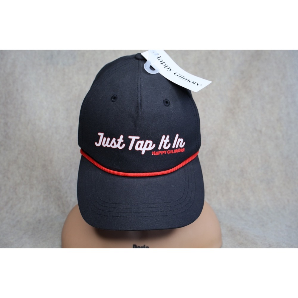 Happy Gilmore Golf Hat Just Tap It In Snapback Black Red Rope Across Cap NEW